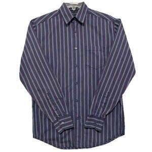 Axis LA Mens Small Button Front Shirt Blue Red Striped Long Sleeve Casual
